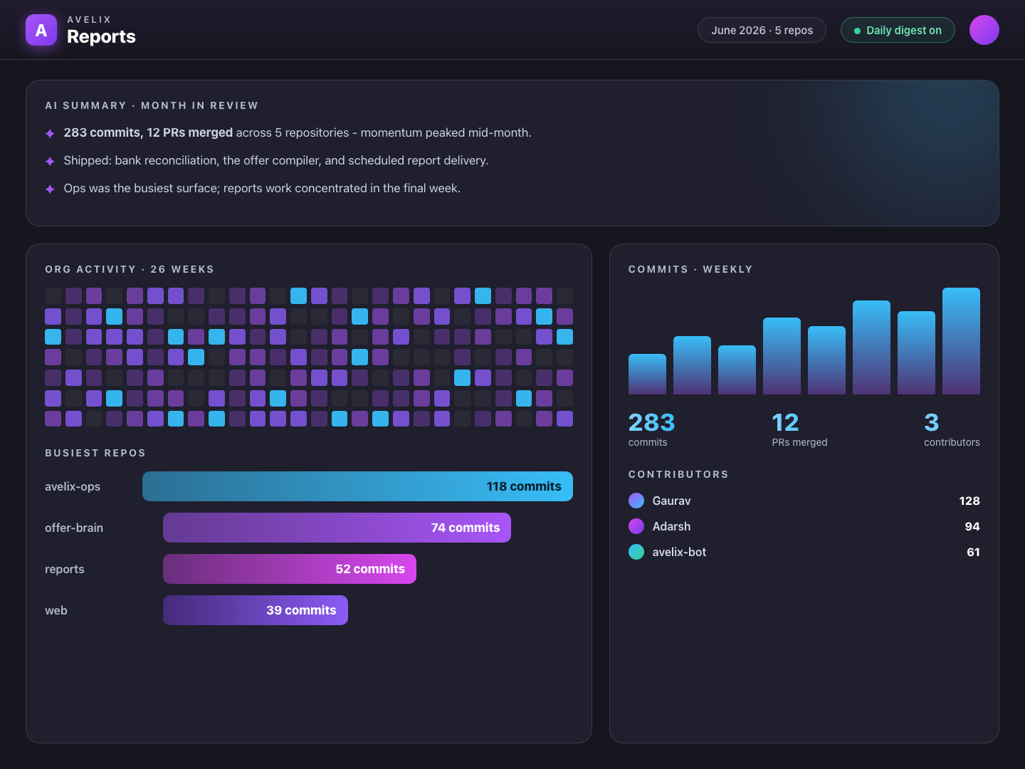 Avelix Reports product interface